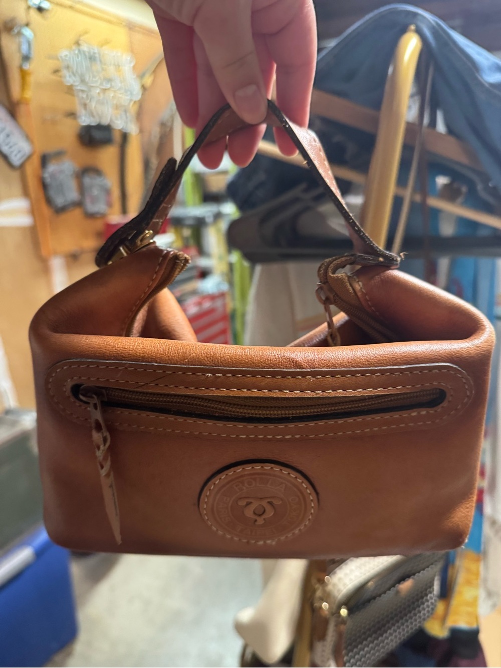 Small Top-Handle Vintage Mini Bag in Brown Leather